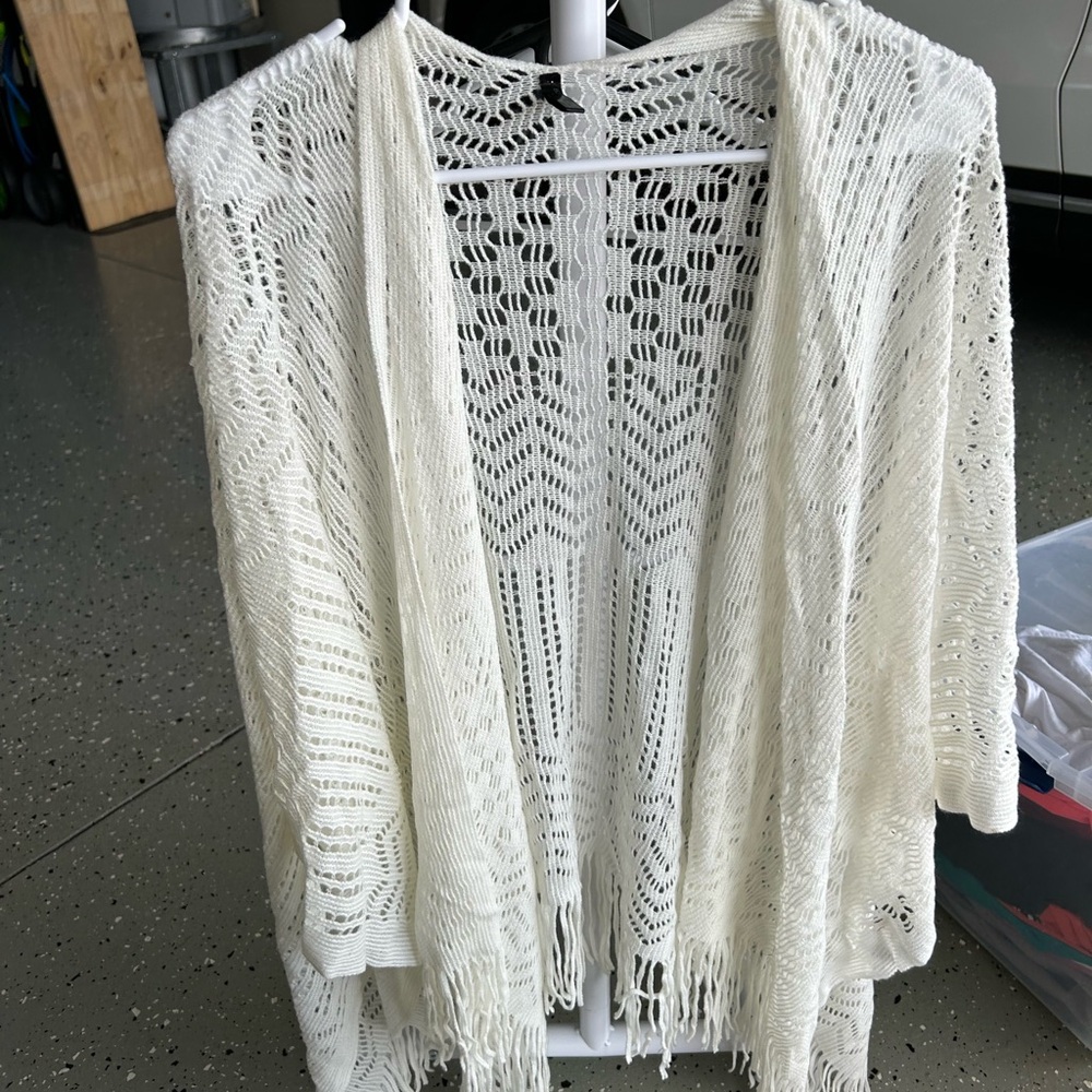Elegant Off White Knit Sweater Overlay